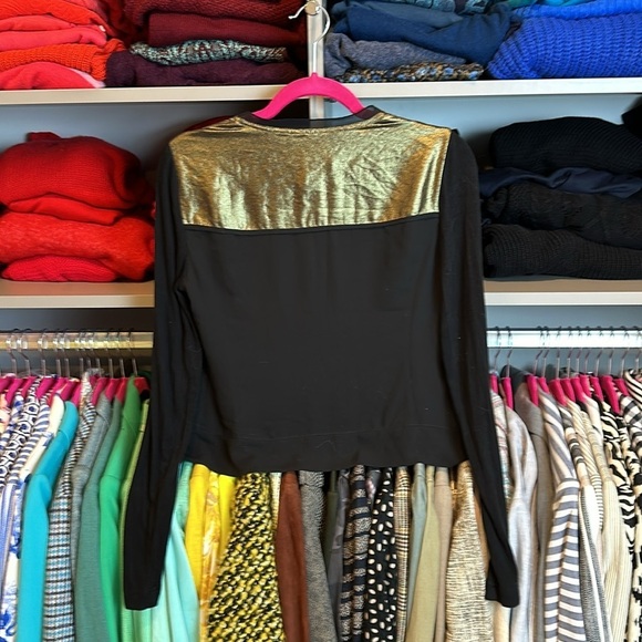 Cache black with metallic green/gold open front long sleeve light jacket size 0 - Picture 3 of 3